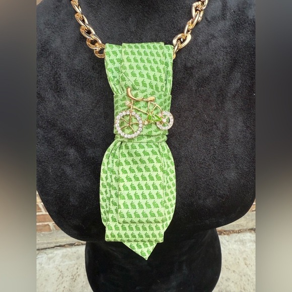 Handmade Jewelry - Vineyard‎ Vines Rabbit Necktie Necklace Embellished Bicycle Brooch & Gold Chain